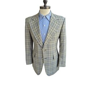 Hart Schaffner & Marx x Dior Mens Sport Coat Olive Blue Beige Plaid Sz 38 R VTG